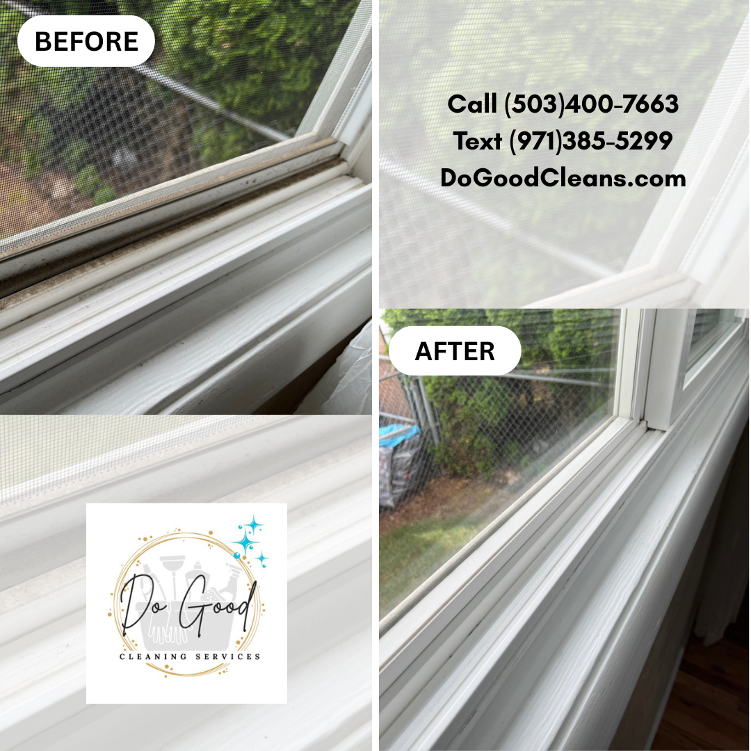 Window track and sill before and after detailing