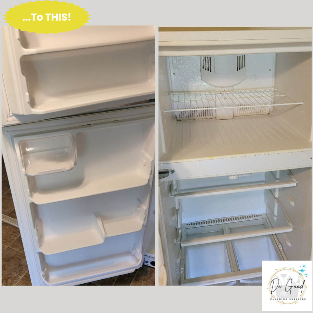 Refrigerator shelves sparkling clean after a Do Good deep clean
